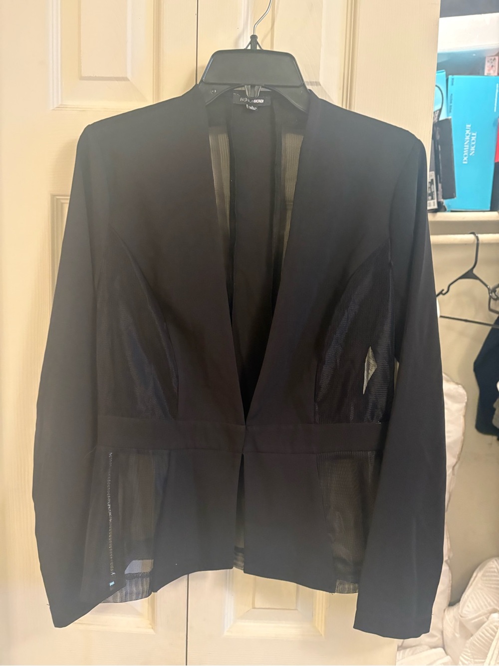 Fashion Nova Black Open-Front Mesh Panel Blazer
